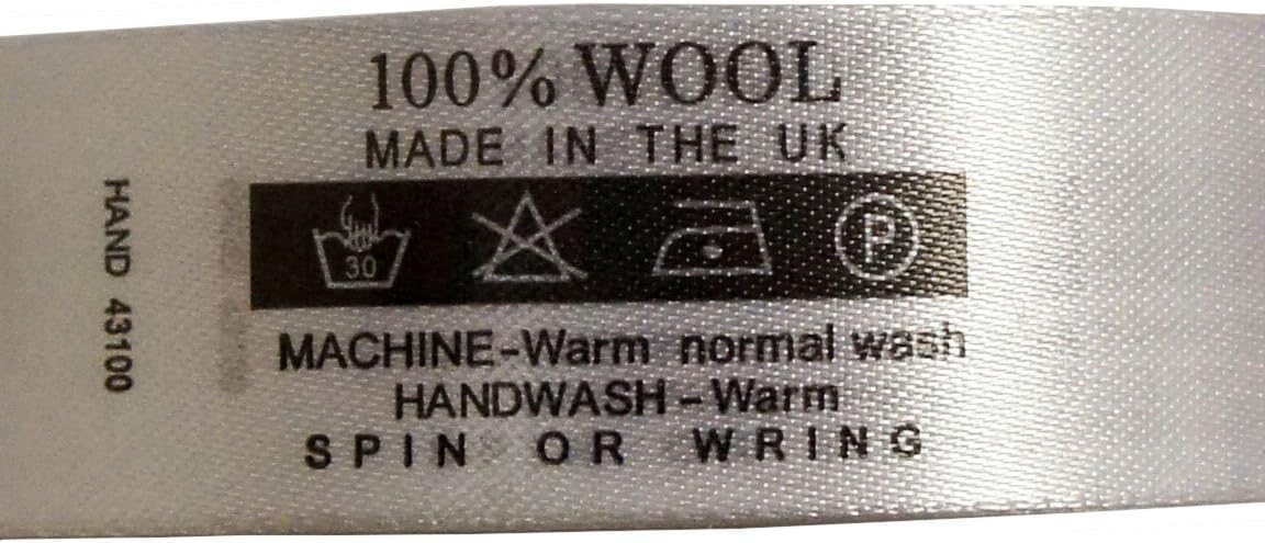HAND Fabric Printed Wash Care Labels 100% Wool, Made in The UK, 30 Degree,  DO NOT Bleach, 1 Dots Iron,Dry Clean, 20mmWx67mmL, Roll of 2000 Labels