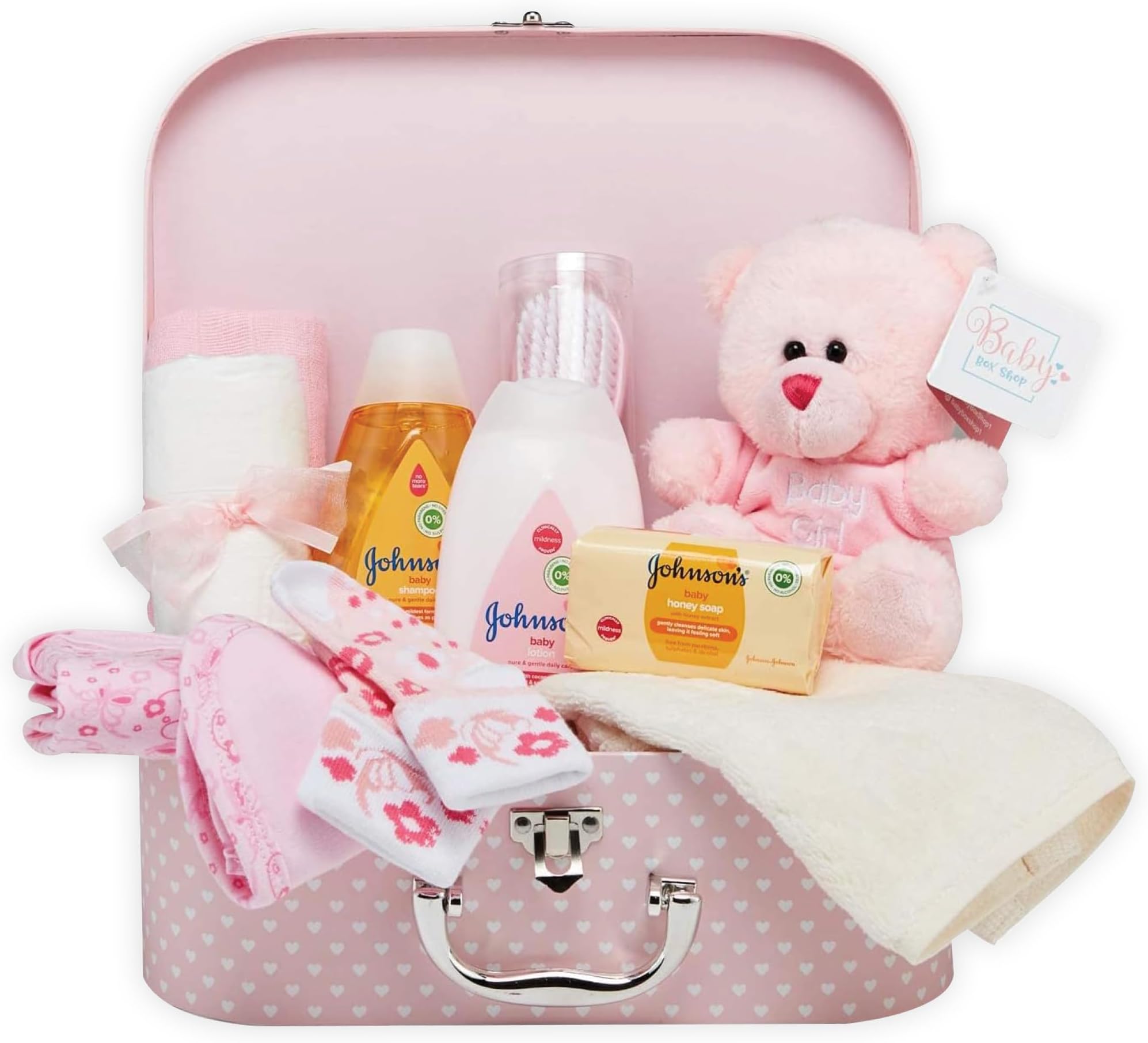 Baby Box Shop Baby Shower Gifts for Girl, Newborn Essentials in a Pink Baby Girl Hamper for New Born