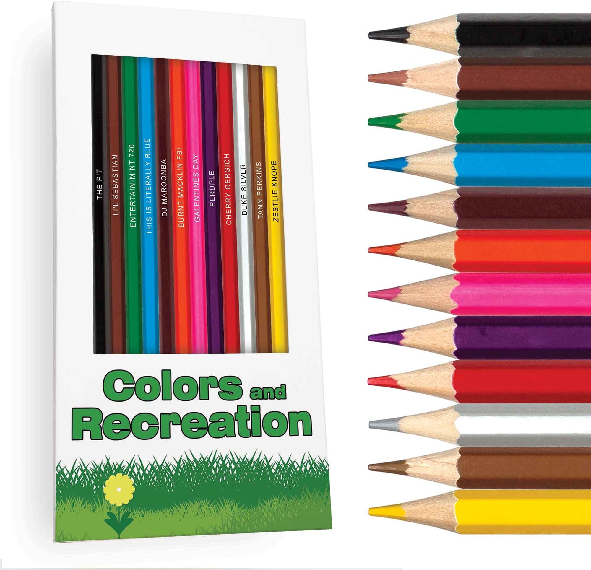 Colors & Recreation Colored Pencil Set for Fans of Parks & Rec | Set of 12 Parks and Rec-Inspired Parody Pencils | Each Color Pencil Foil-Stamped with Clever Show References | Great Gift for Fans