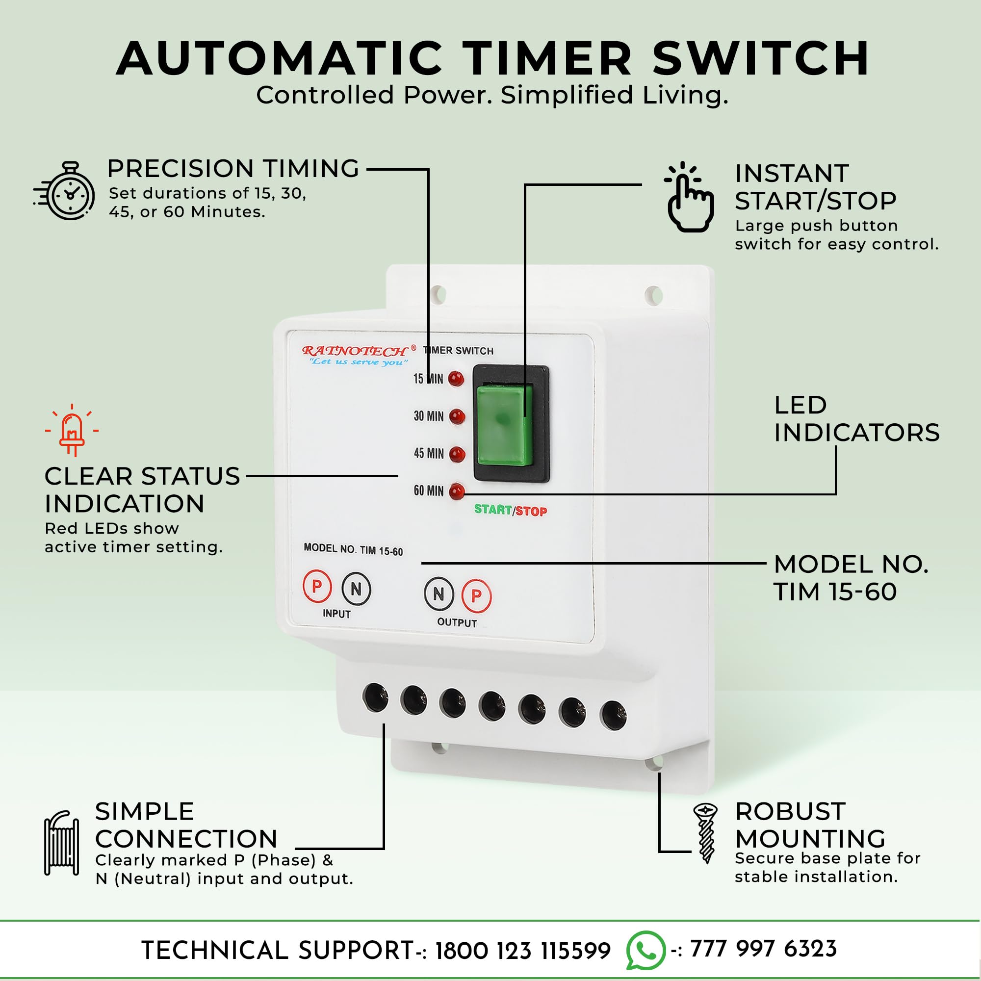 RATNOTECH Automatic Cut-Off Timer Switch for Geyser, Water Pump, Heater & Exhaust | Smart Programmable Controller with Multiple Timer Settings | 15-Month Warranty (15-30-45-60M) — Amazon image 7