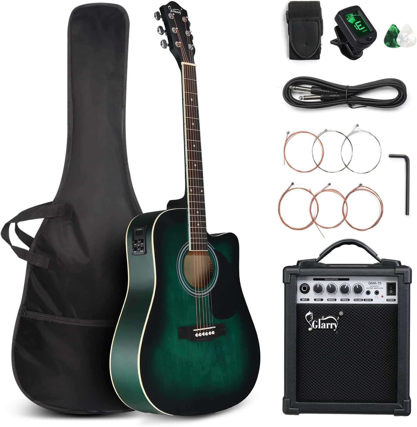 Full-size Acoustic Electric Guitar Beginner Kit with Amp-Green