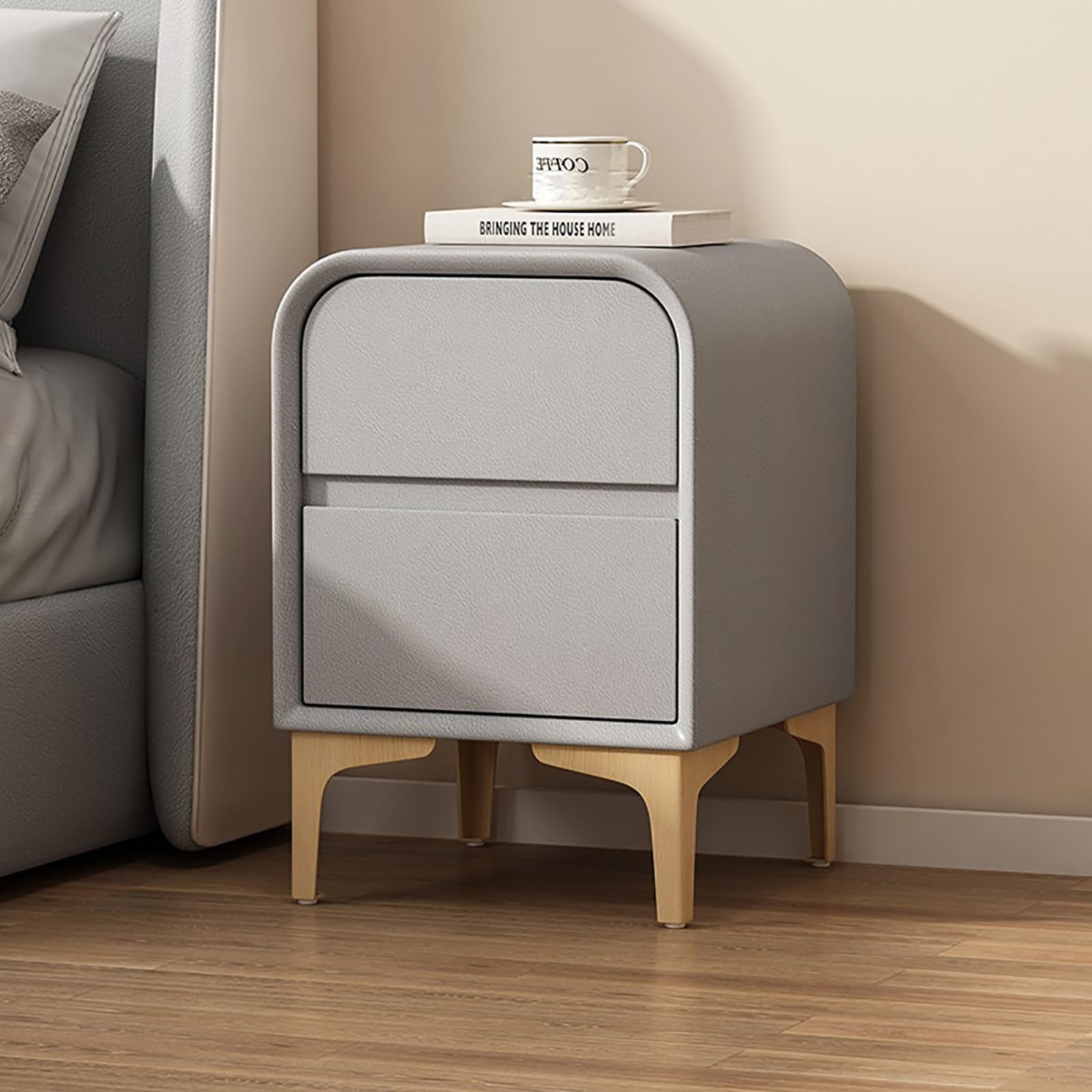 Commode de chevet bois gris clair aux finitions modernes