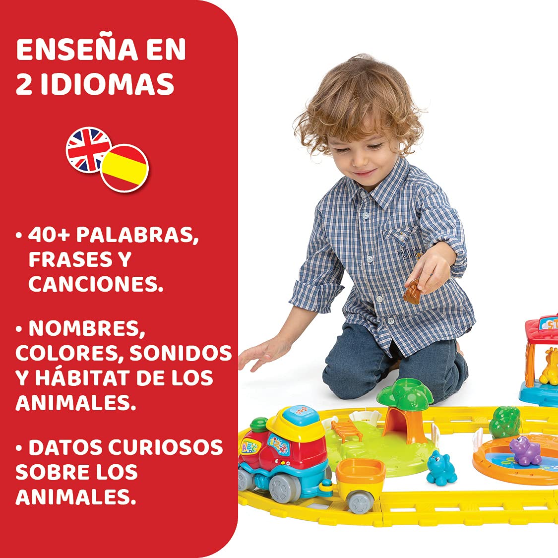 Chicco Tren Aventura, Juguete Bilingüe Español-Inglés - Set de Tren con Locomotora, Estación y 6 Animales – Juego Educativo Electrónico con Frases y Canciones– Juguete para Niños de 1 a 4 Años