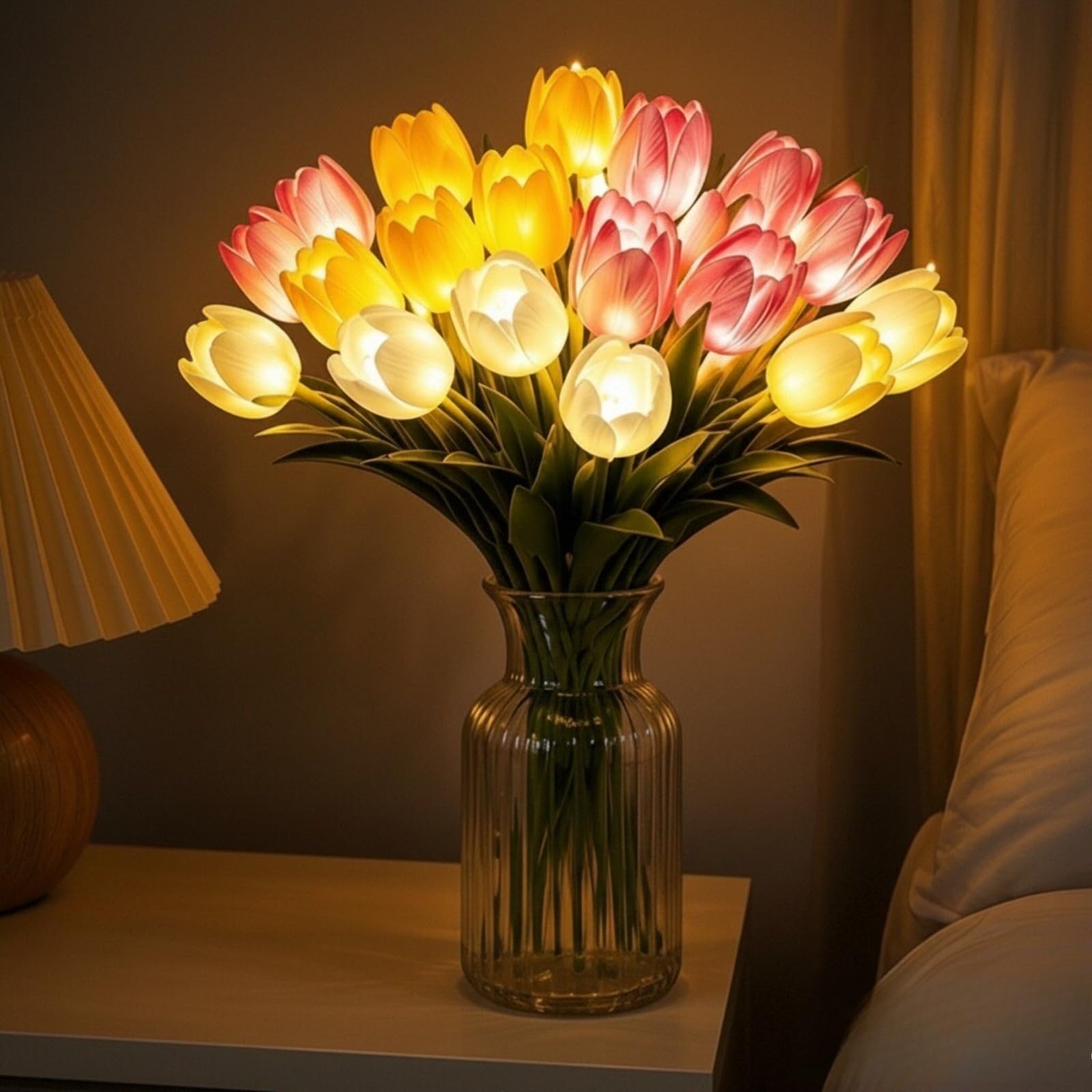 JORCEDI 10/15 PCS Radiant Romantic Tulip Light, LED Fake Tulips Real Touch Artificial Flowers, Never-Fade Artificial Tulips,Flower Table Lamp,for Bedroom Wedding Decor & Gift (10pcs)