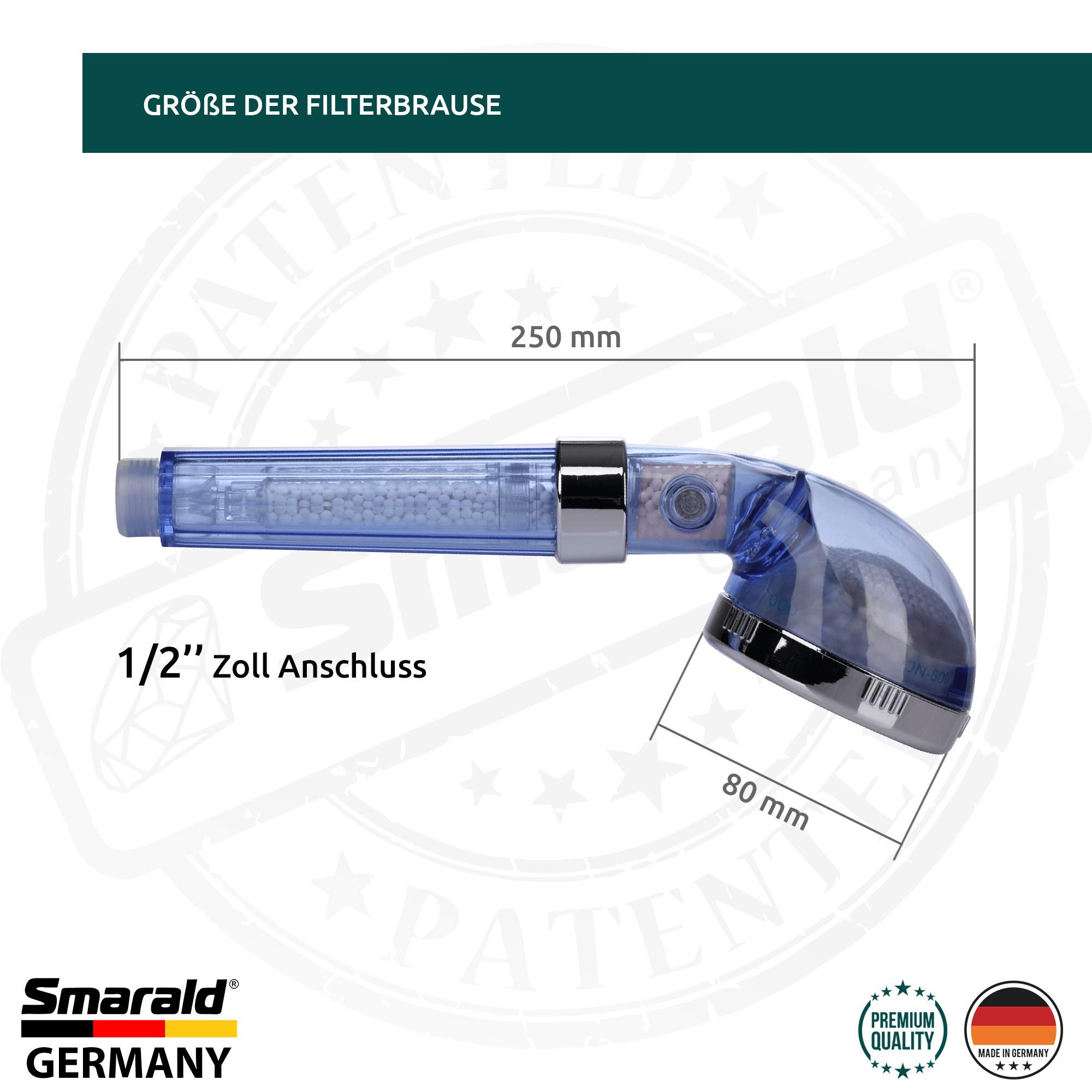 Alcachofa de ducha con filtro antiedad integrado de Smarald® perfecto para el cuidado del cabello y la piel.