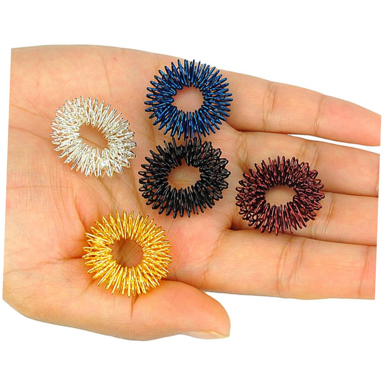VALICLUD 2sets 10pcs Acupressure Finger Massage Rings Golden Silver Black Blue for Tired Fingers Focus 10pcs*2