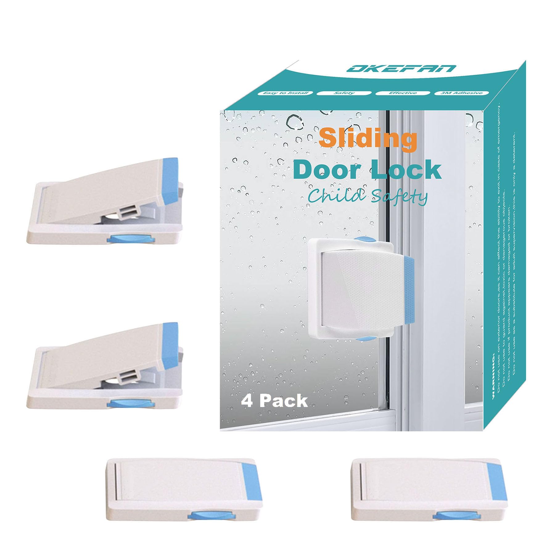 OKEFAN 4 Pack Sliding Door Lock Child Safety (Blue)