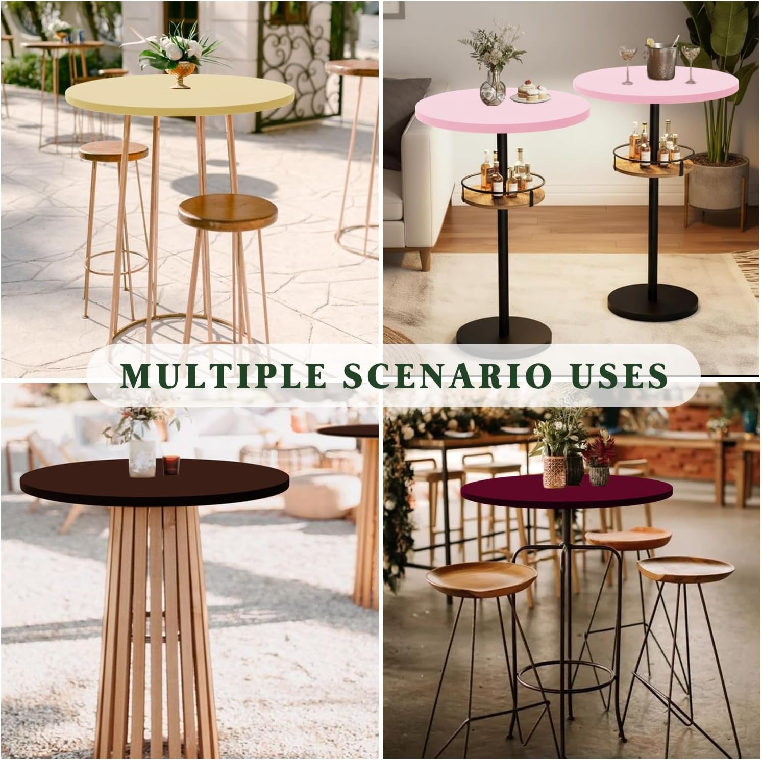 4 Pack Small Round Fitted Tablecloth for 30 Inches Cocktail Tables Topper Cap Waterproof Stretch Washable Folding Picnic Table Cover Spandex Table Cloth for Dining Bar Pub and Parties (Yellow)
