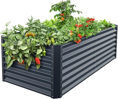Maceta de jardín elevada galvanizada para plantas al aire libre, camas de jardín elevadas de metal extra altas de 24 pulgadas para verduras, 72 x 36