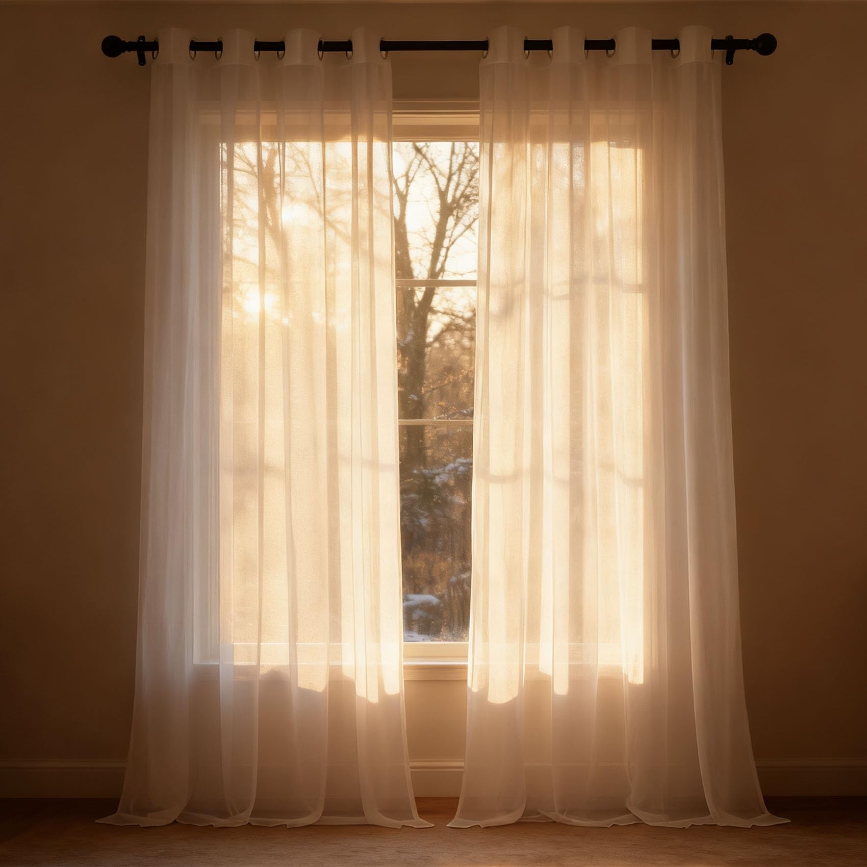 Cortinas modernas translúcidas blancas de 245x70 cm con ojales para iluminar el salón