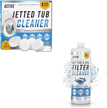 ACTIVE Jetted Tub Cleaner and Hot Tub Filter Cleaner - Includes 12ct Jetted Bath Tub Cleaning Tablets and 32oz Spa Filter Cleaning Solution