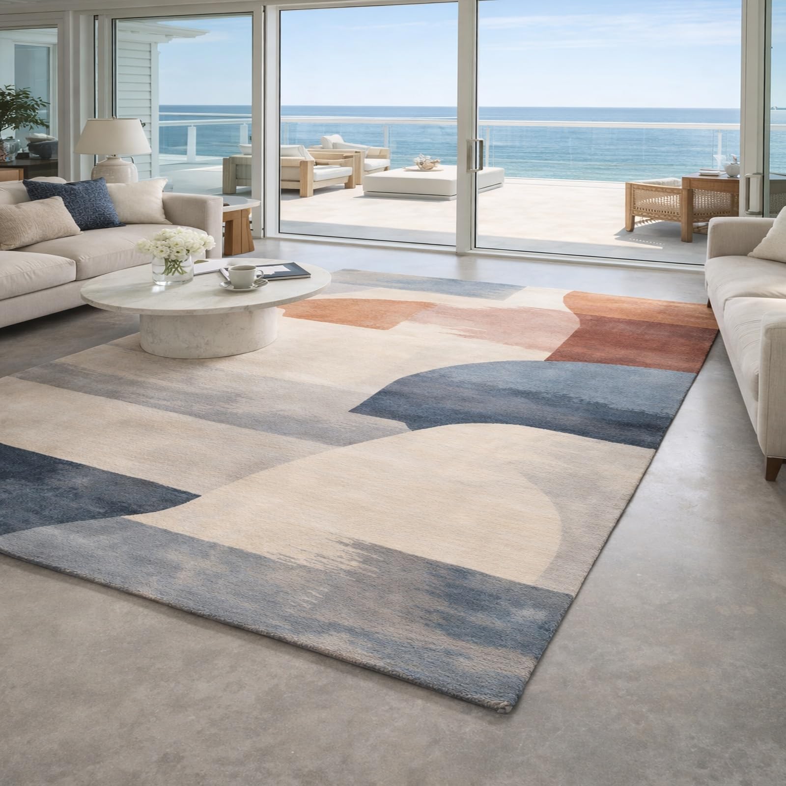 Tapis antidérapant lavable pour salon, style abstrait moderne doux 150 x 210