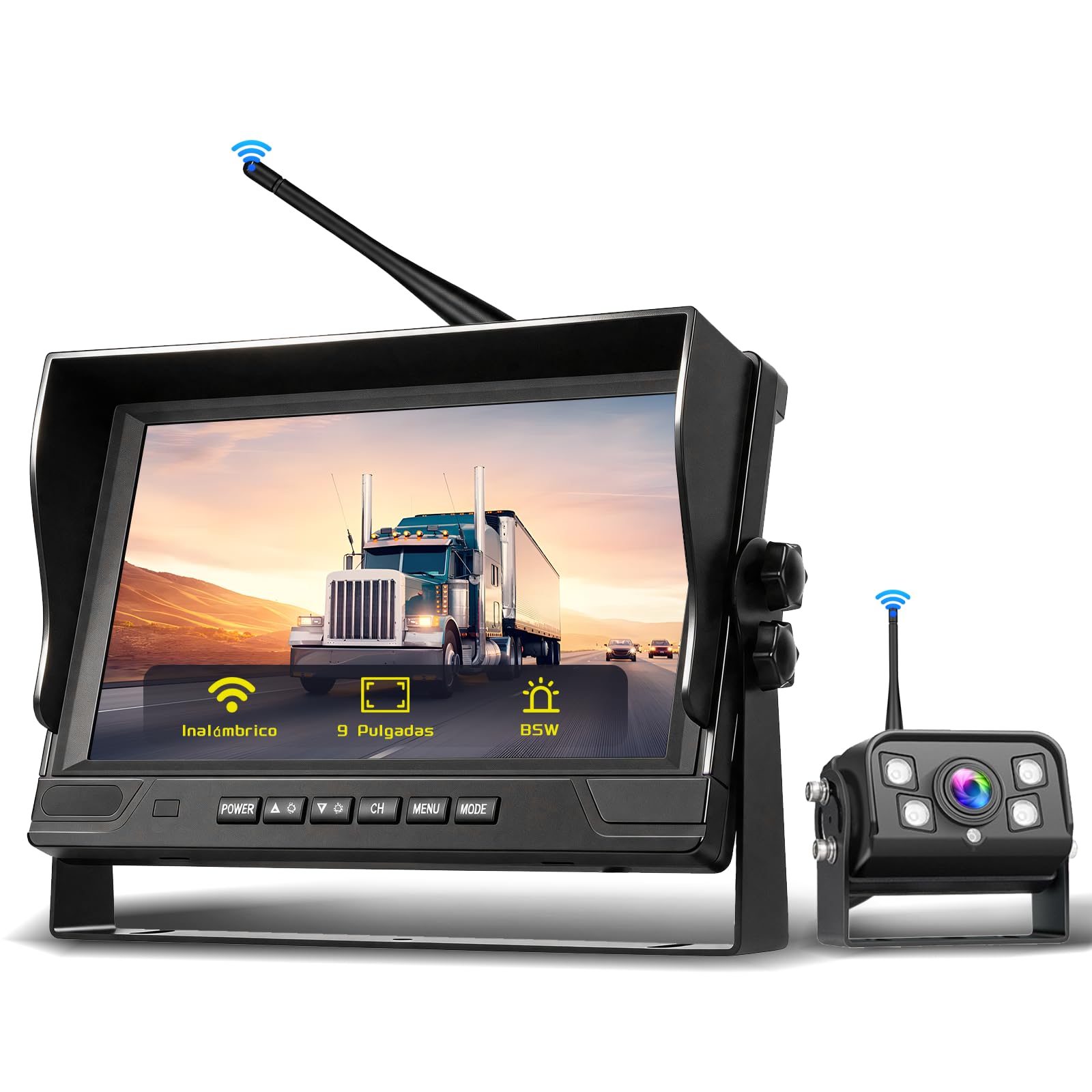 Hikity DVR Cámara Trasera Coche Inalambrica con Monitor IPS de 9" 12-24V | IP68 Impermeable Cámara de Visión Trasera Visión Nocturna BSW Camara Trasera de Coche para Camiones RV Furgonetas Caravanas
