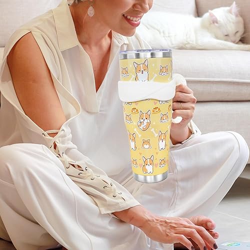 Miniatura 4 de Corgi - Vaso de 40 onzas con asa y pajilla, lindo perro grande con aislamiento al vacío de acero inoxidable con aislamiento al vacío, taza de agua