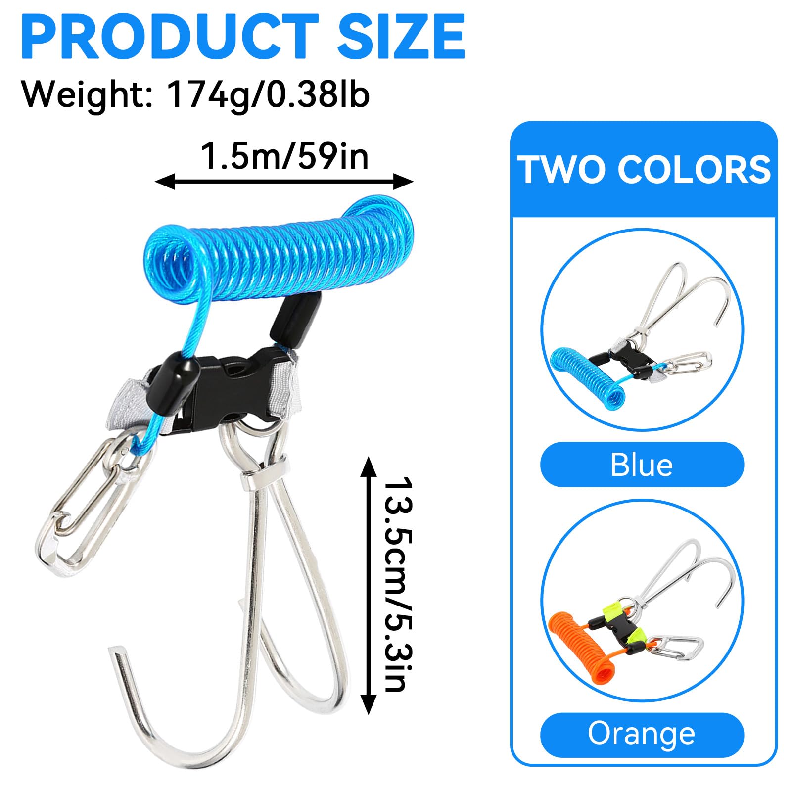 Agatige Crochet Récif Plongée, Crochet Récif Plongée en Acier Inoxydable Coral Rock Drift Reef Hook Plongée sous-Marine Sécurité Accessoires Plongée Longe en Spirale avec Boucle à Dégagement Ra