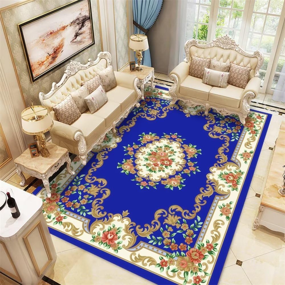 Tapis de salon bleu foncé floral vintage pattern 180x250cm déco haut de gamme