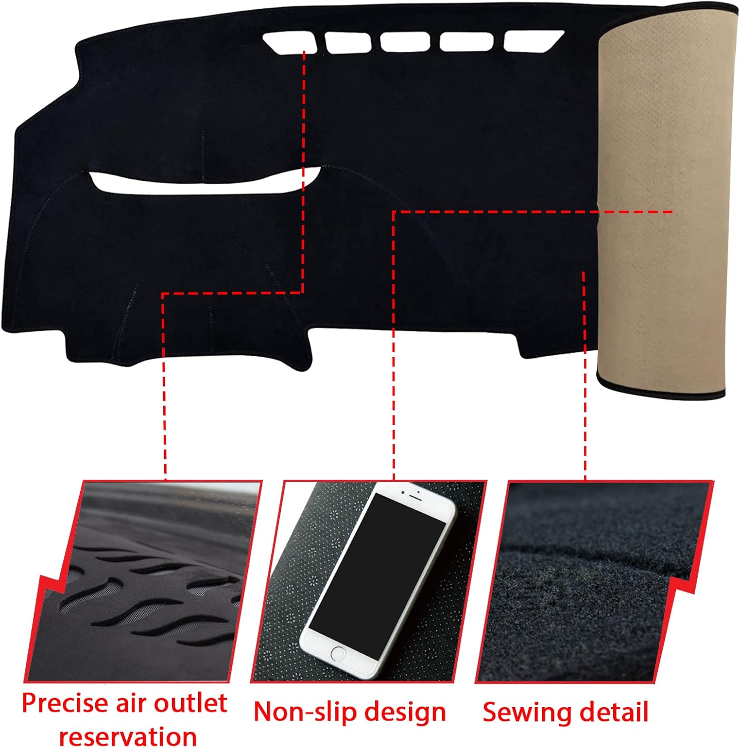 Dashboard Dash Board Cover Mat Pad Carpet Non-Slip Custom Compatible with Honda Civic 2006-2011 Protector Sunshield (Black Trim)