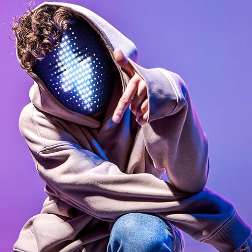 Máscara de luz con detección de gestos, máscara luminosa digital brillante con luz