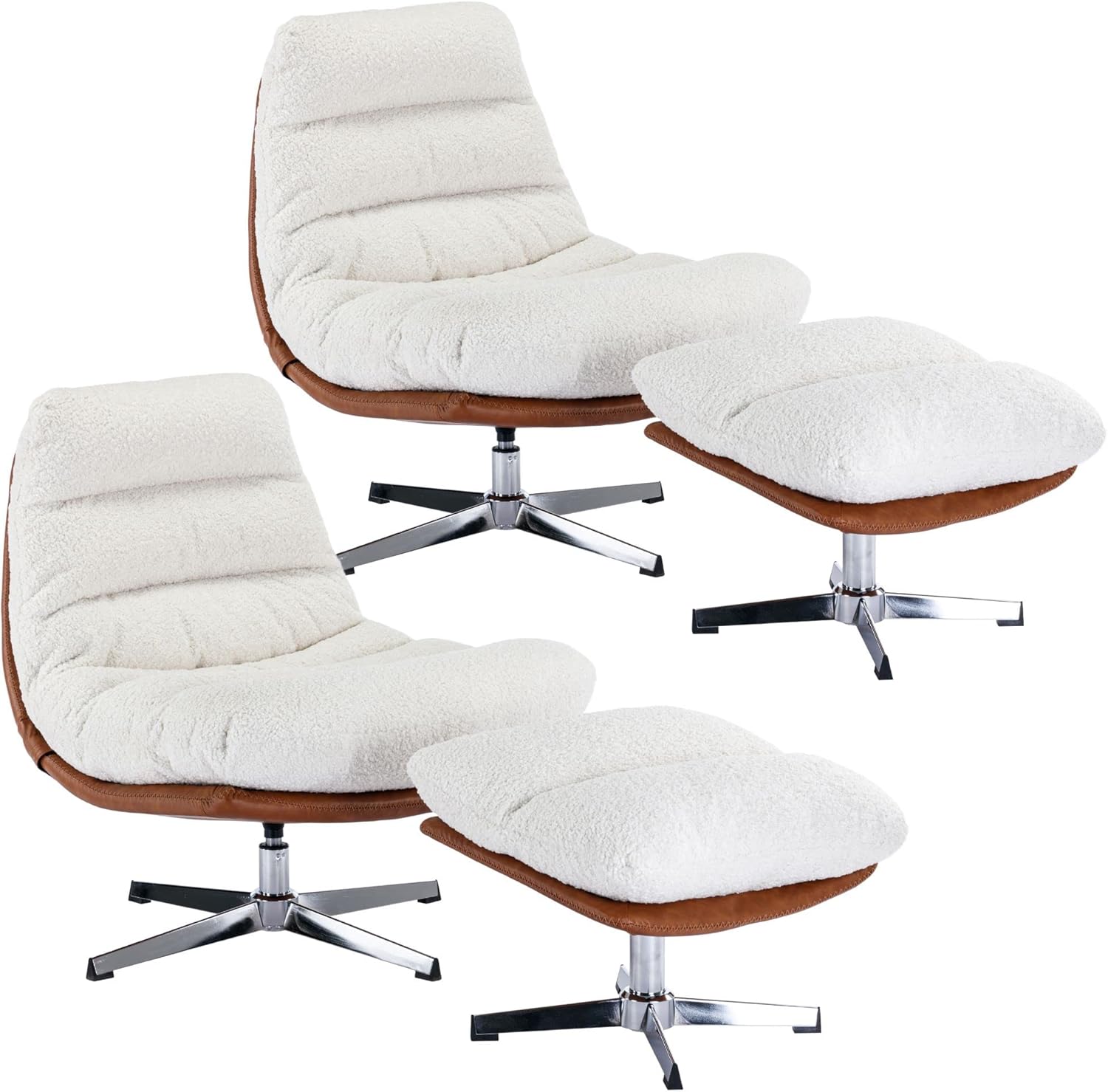 Modern Swivel Accent Chairs with Ottoman Set of 2, Faux