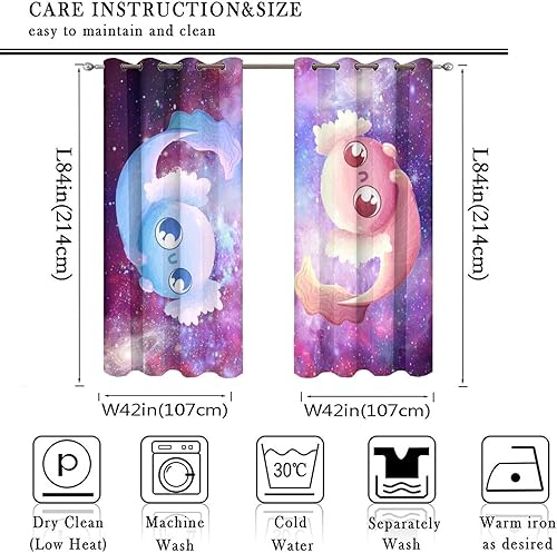 Miniatura 2 de Cortinas abstractas de ajolote con diseño de galaxia, colorido, peces, animales, ajolote, aislamiento térmico, oscurecimiento y reducción de ruido,