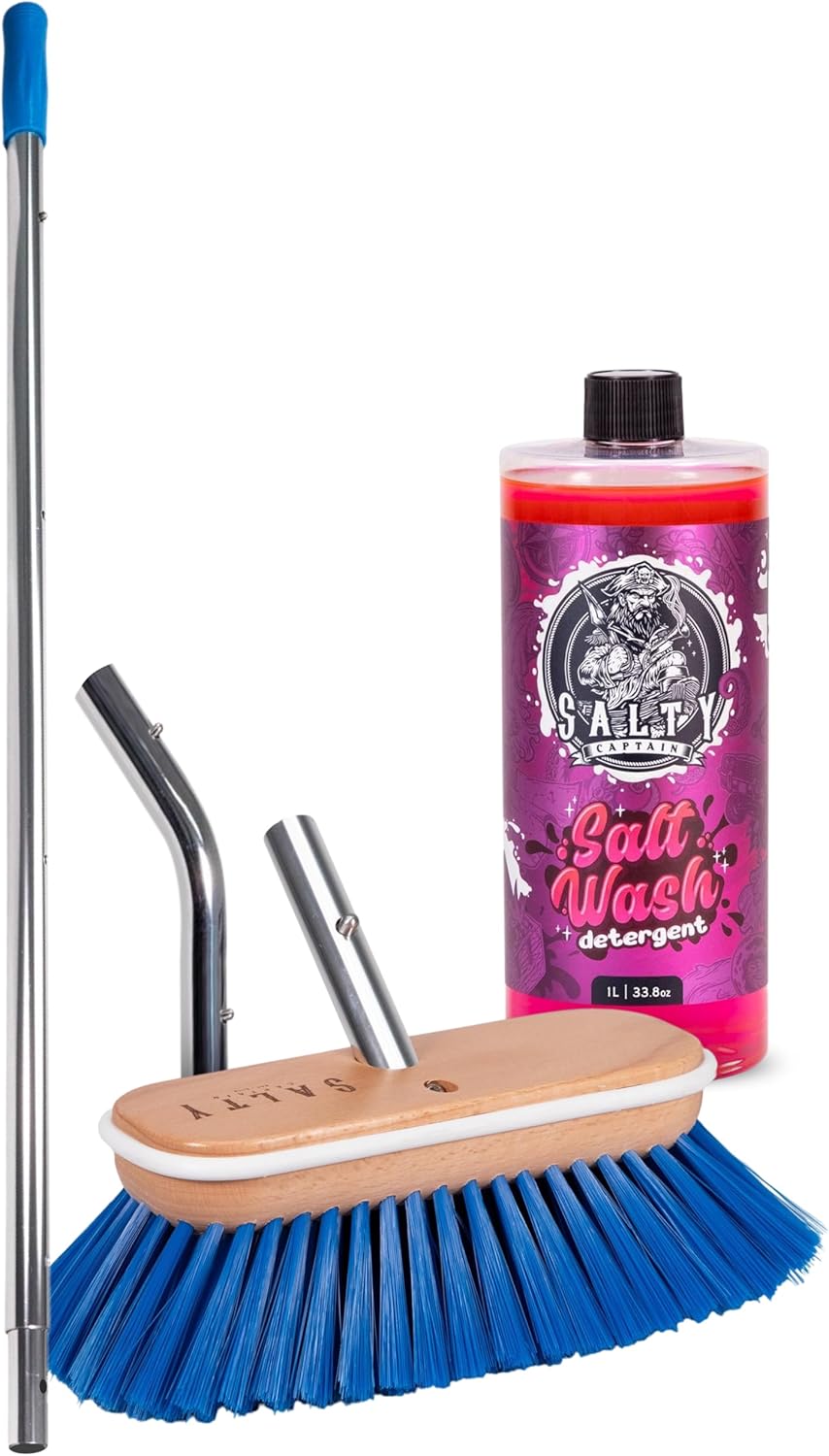 Salty Captain Medium Boat Brush Head + Pole + Salt Wash
