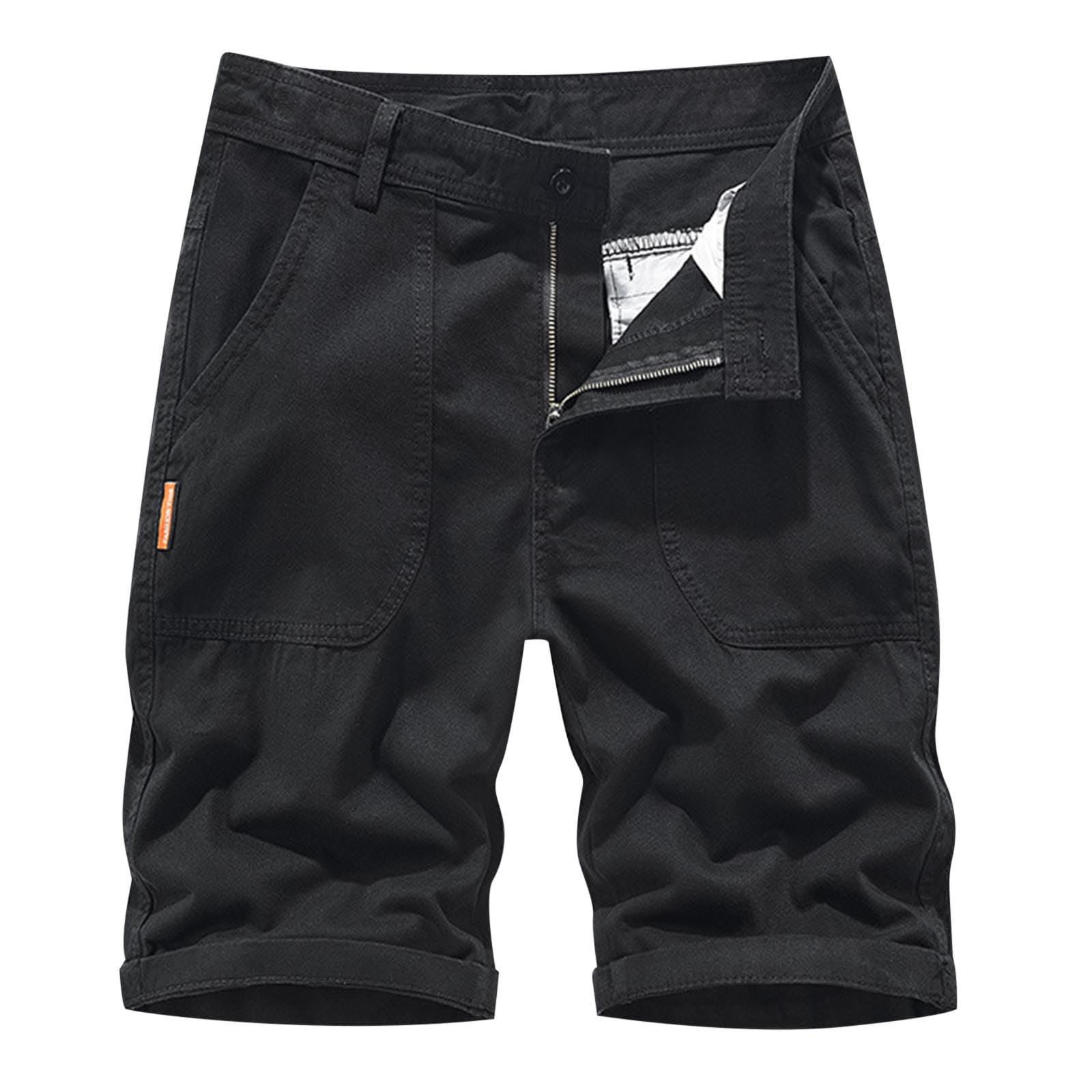 Cargo Shorts for Men Big Tall Solid Color Classic-Fit Beach Shorts Casual Summer Stretch Tactical Short with Pocket L Black