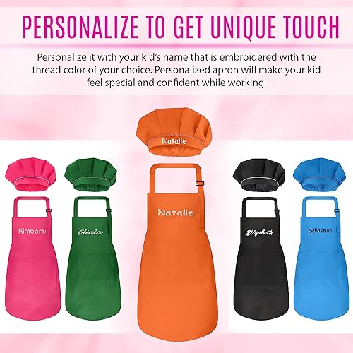 Miniatura 7 de Juego de delantal personalizado y sombrero de chef para niños, bonito disfraz de chef para niños, delantales con bolsillos para cocinar, pintar y
