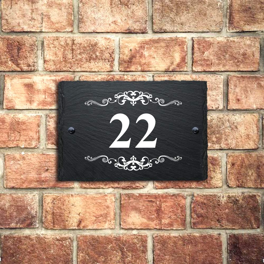 Personalised Natural Slate House Gate Sign Plaque Door Number Personalised Name UV Printed Hand Finished in UK (Decorative Pattern, 15X10cm Rectangle) โ image 1