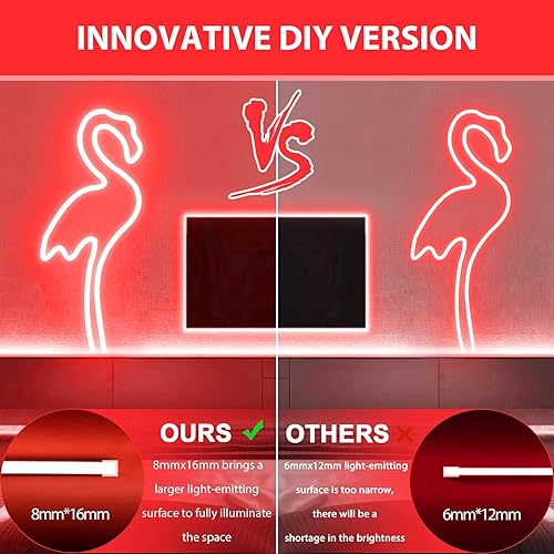 Miniatura 2 de Lamomo Tira de luz LED de neón, cuerda de luces rojas, tira de luz LED de 16.4 pies, tira de luz LED flexible de 0.315 in x 0.630 in, letrero de