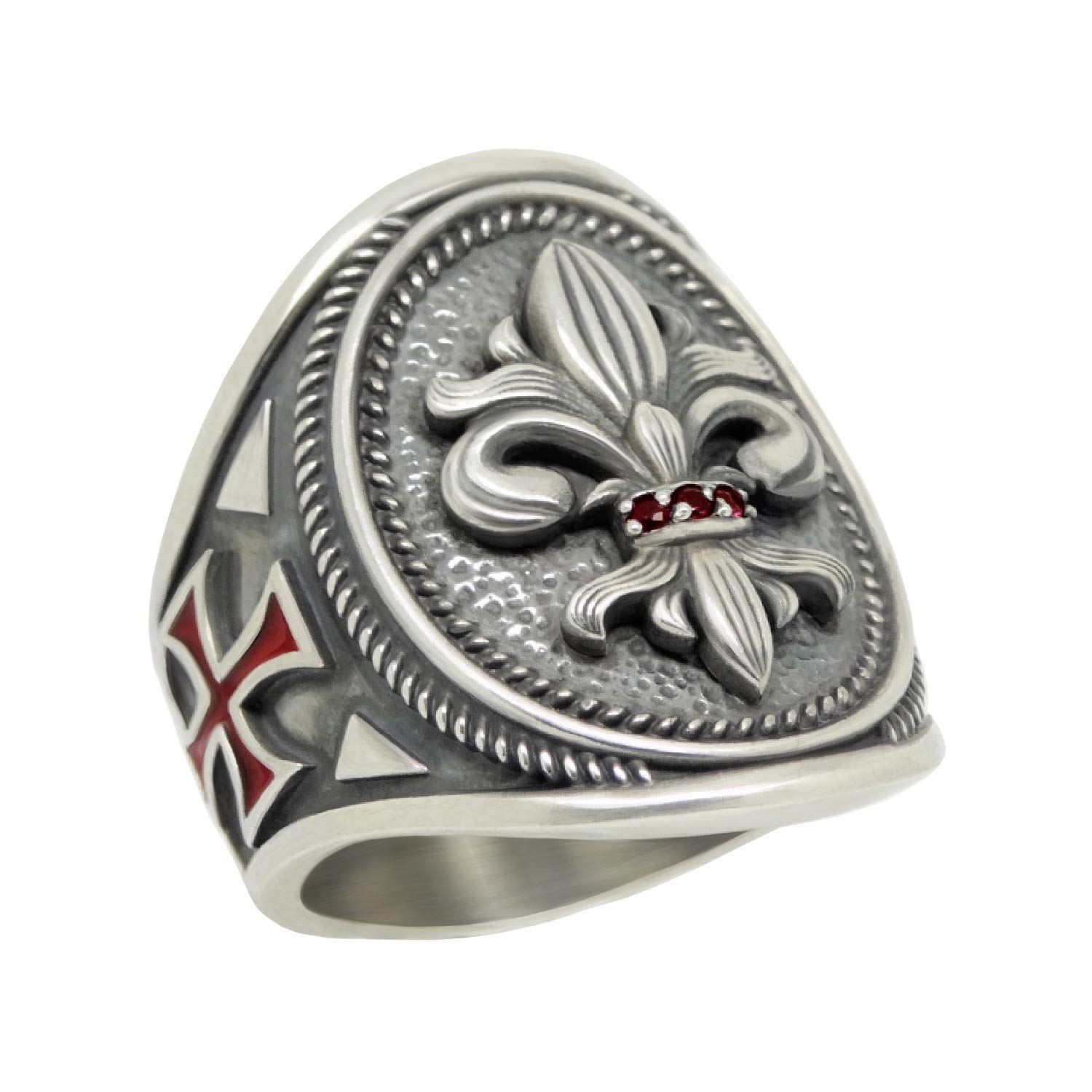 SECRETIUMKnights Templar Cross Fleur de Lis Sterling Silver 925 Men's Ring
