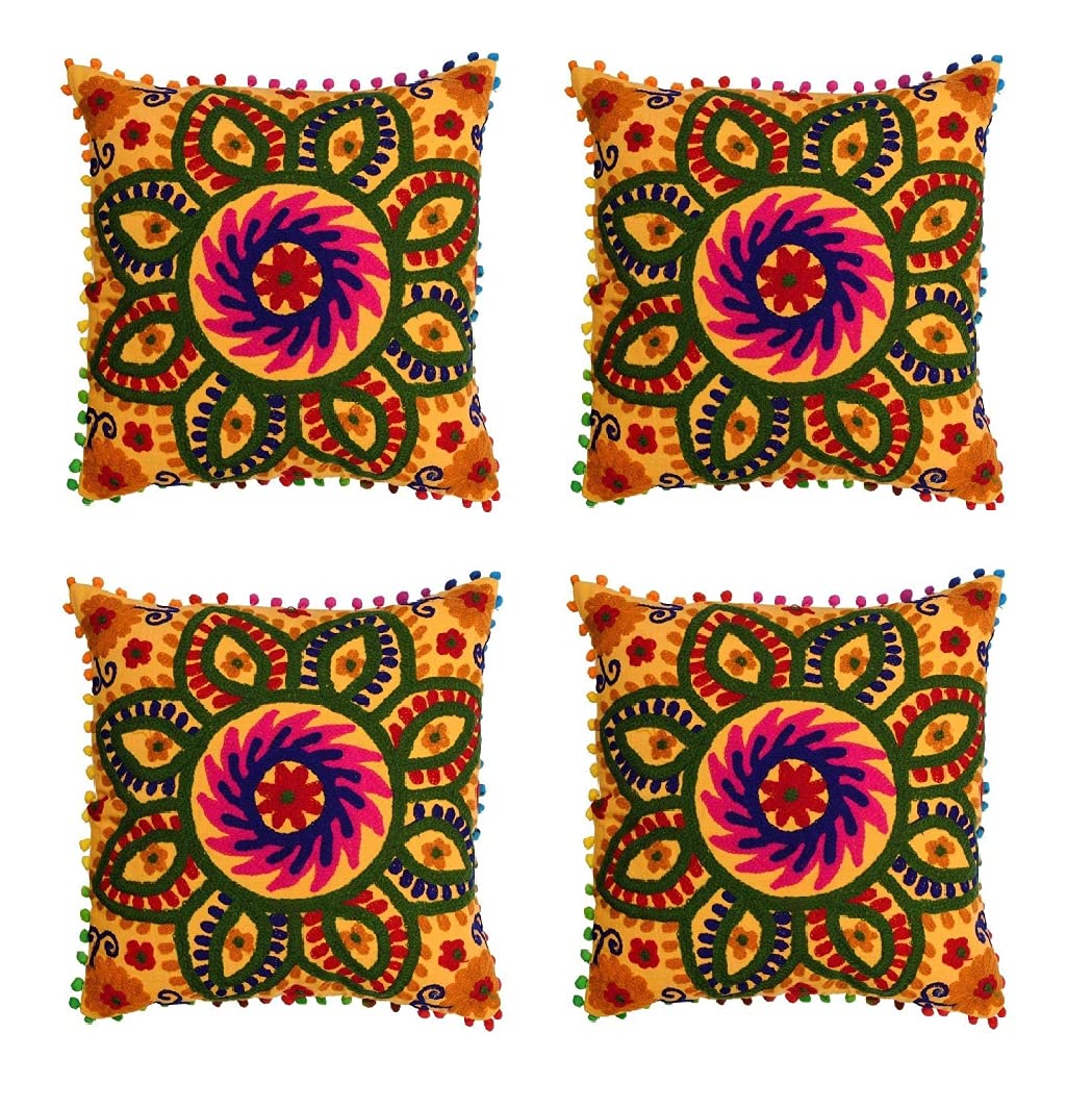 Buy ATTRACTION PLACE Cotton Set of 4 pc Suzani Cushion Cover Decorative