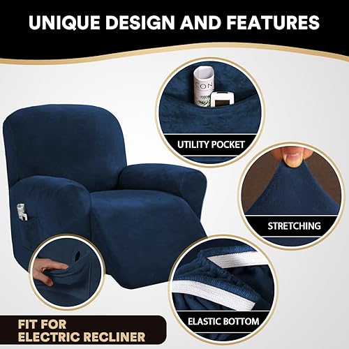 Vista 17 de PrinceDeco Funda para silla reclinable, fundas elásticas de terciopelo para sofá reclinable, estilo de 4 piezas, fundas para sillas reclinables