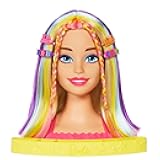 Barbie Totally Hairstyling Doll Head & 20+ Accessories, Color Reveal & Color-Change Pieces, Straight Blonde Neon Rainbow Hair