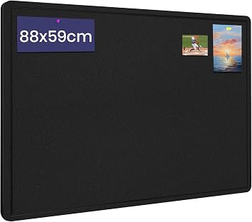 Bulletin Board, 88 x 59cm Cork Board with 20 Pushpin, Felt Notice Pin Board, Self-Adhesive Vision Board Foldable Photo Board for Wall - Black