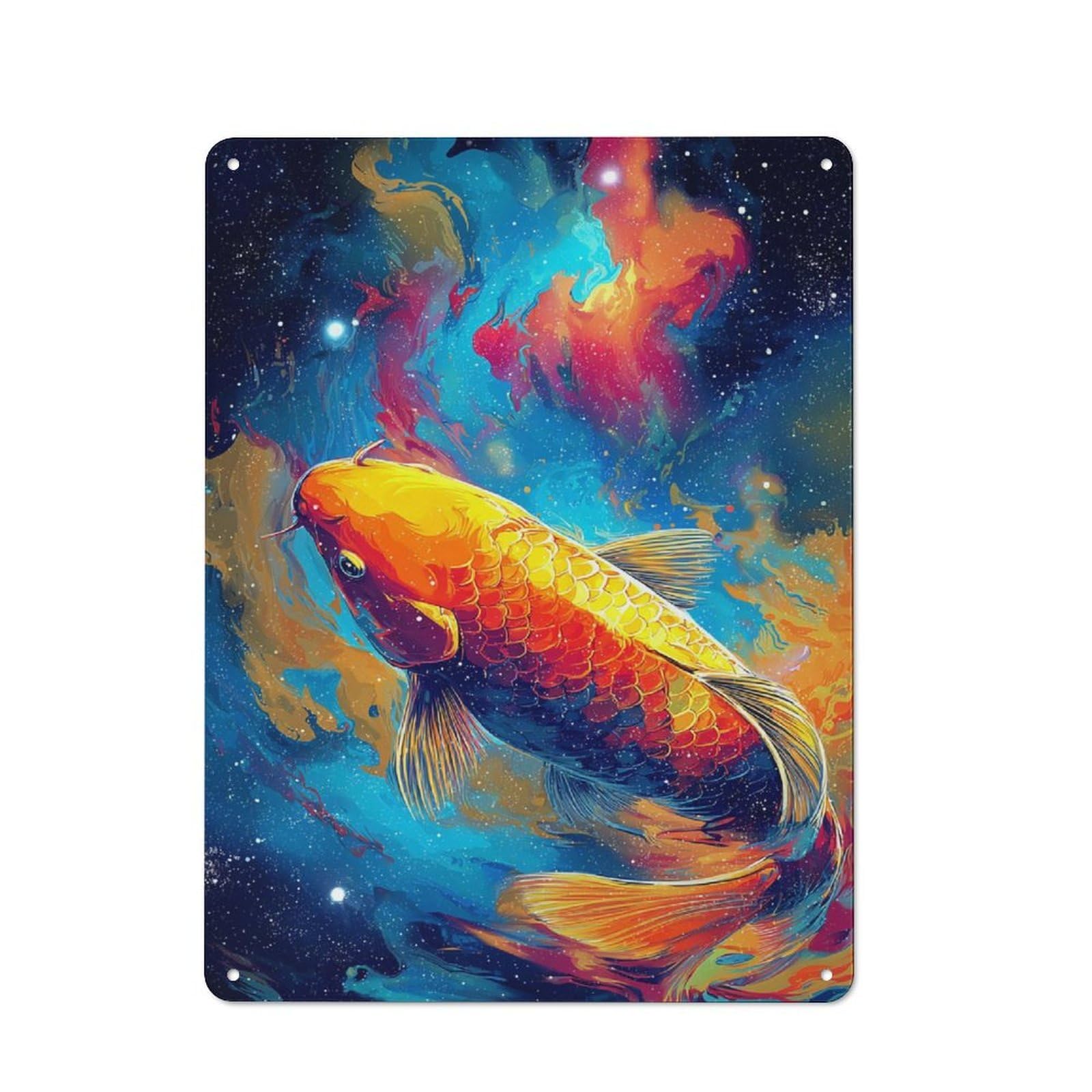 Industrial Galactic Koi Cosmic Artwork Tin Sign 40x30cm, Garage Wall Decor for Garage, Hobby Room, Office Or Man Cave