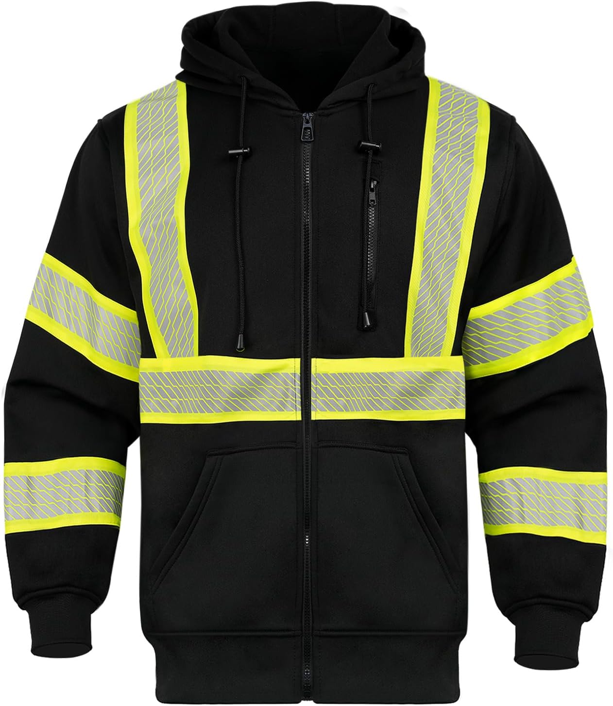 GLIMMR High Visibility Safety Hoodie Reflective ANSI Class 3 Sweatshirts for Men Hi Vis Construction Work Zipper Jackets