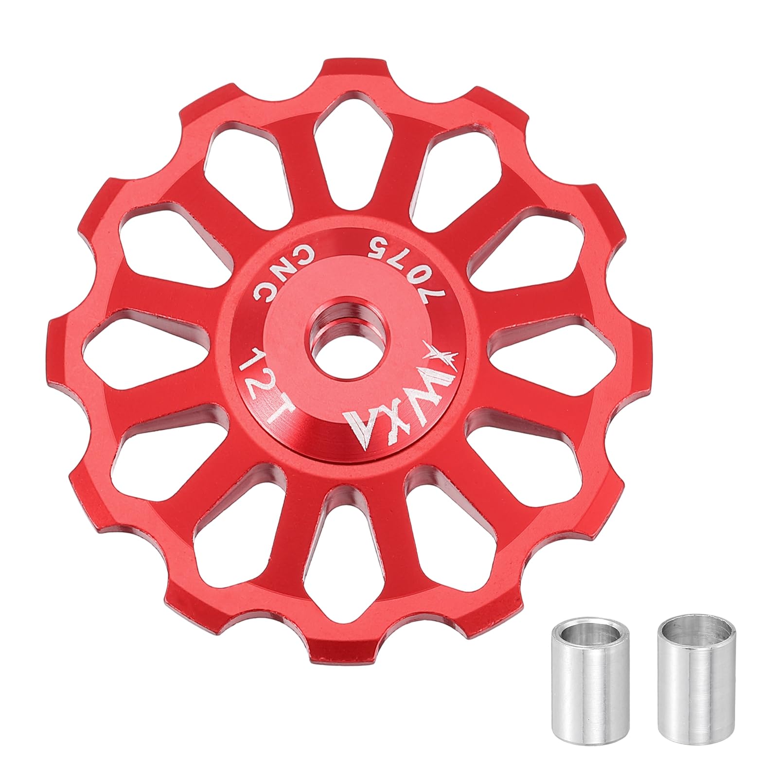 sourcing map 1 Set Bicycle Rear Derailleur Pulley 12T Ceramic Bearing Wheel Aluminum Alloy Guide Roller Wheels for 8/9/10/11 Speed Transmission System Road Bike Mountain Bike MTB BMX, Red
