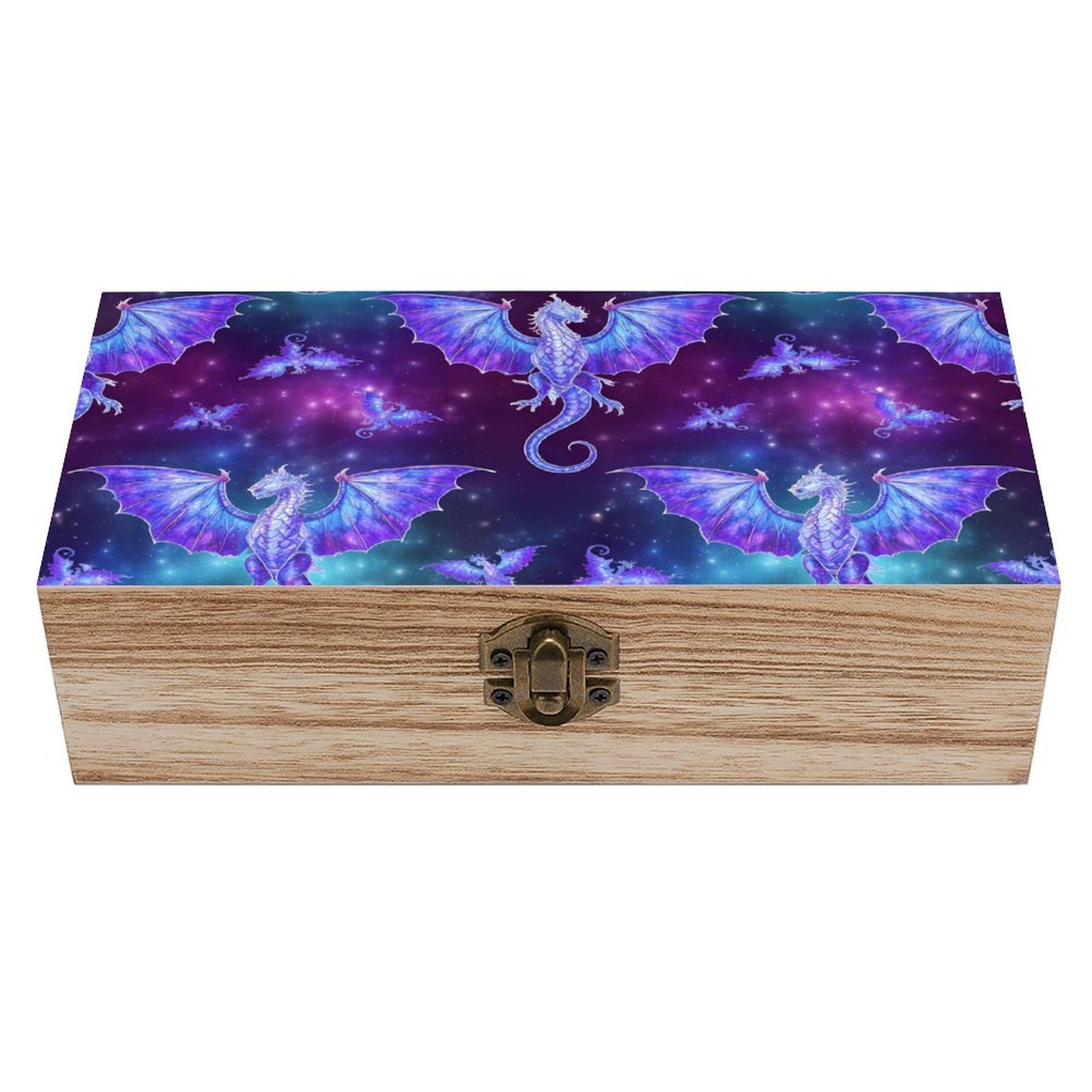 SMAZDFXX Dragon Space Wooden Storage Box With Hinged Lid Decorative Front Clasp Keepsake Boxes