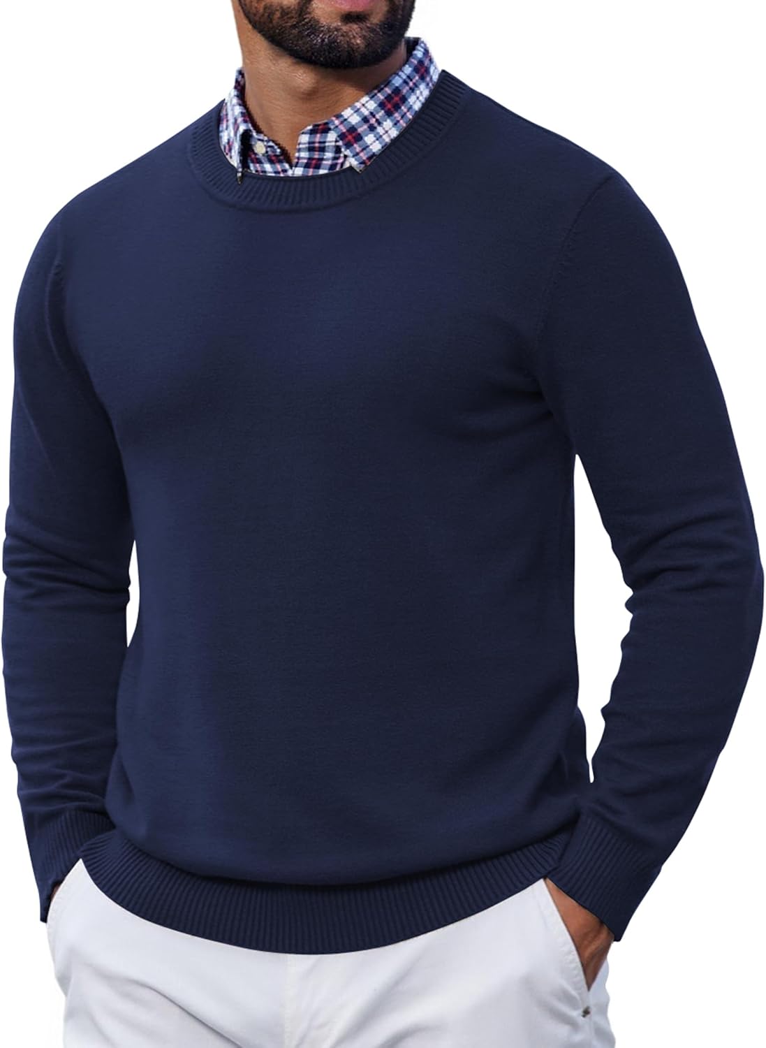 COOFANDY Mens Crewneck Sweater Pullover Knit Sweater Lightweight Sweaters with Ribbing Edge