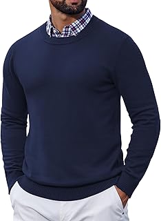 Mens Crewneck Sweater Pullover Knit Sweater Lightweight Sweaters with Ribbing Edge