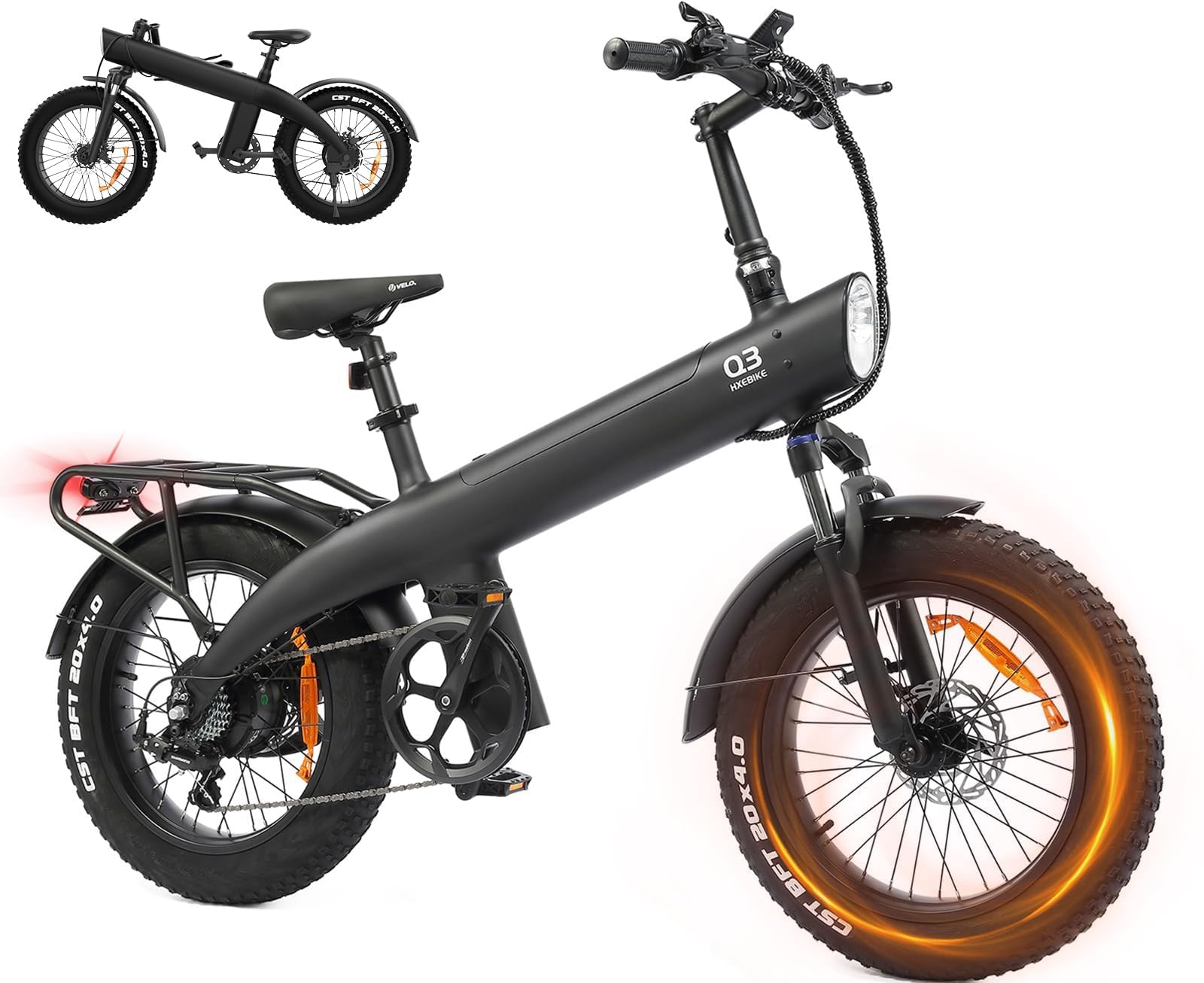 HX Q3 Vélo électrique Homme Femme Ville,20''x4'' Fat E Bike,115Nm,VTT Electrique Adulte,48V 20Ah Batterie Amovible,120KM,Suspension Intégrale & Freins Hydrauliques,7 Vitesses,Porte‑Bagages arrière