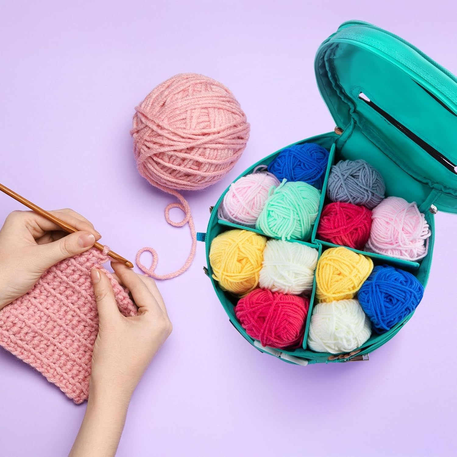 Bright Creations Knitting Project Bag with Strap for Crochet On The Go - Portable Yarn Tote Organizer with 2 Accessory Cases - Ideal for DIY Personalized Crafts, Crochet & Knitting Handmade Items