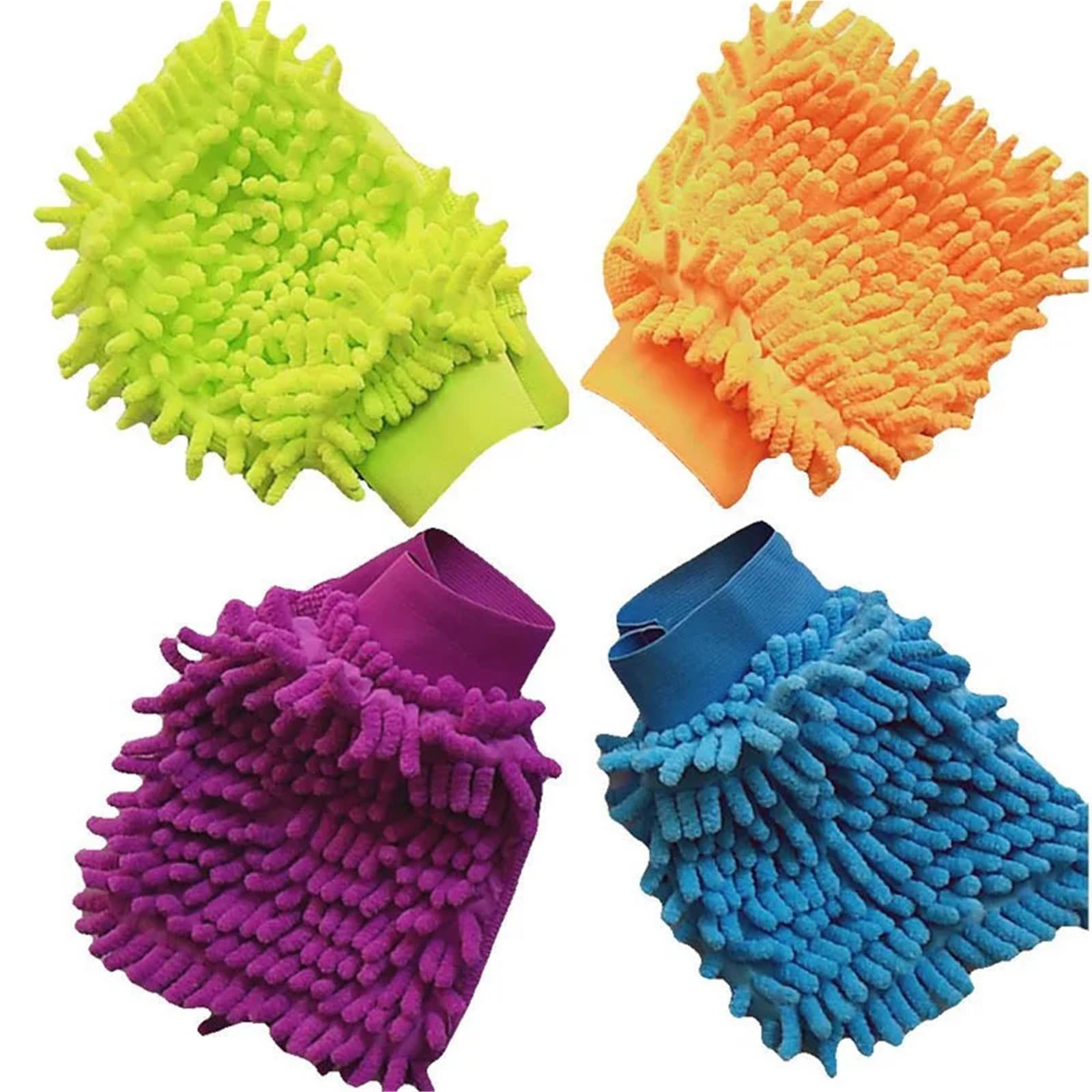 WWYYZAYC 4PC Car Wash Gloves Chenille Coral Fleece Washing Wiper Cleaning Towel Auto Washer Mitt Accessories