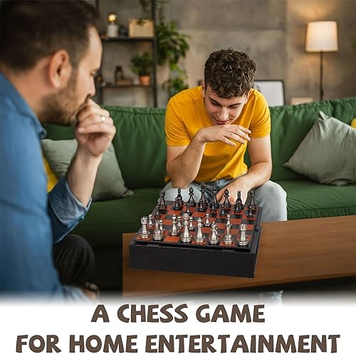 Miniatura 6 de Juego de ajedrez de metal para adultos y niños, tablero de ajedrez de cuero de 12 pulgadas con piezas de ajedrez de metal pesadas, juego de ajedrez