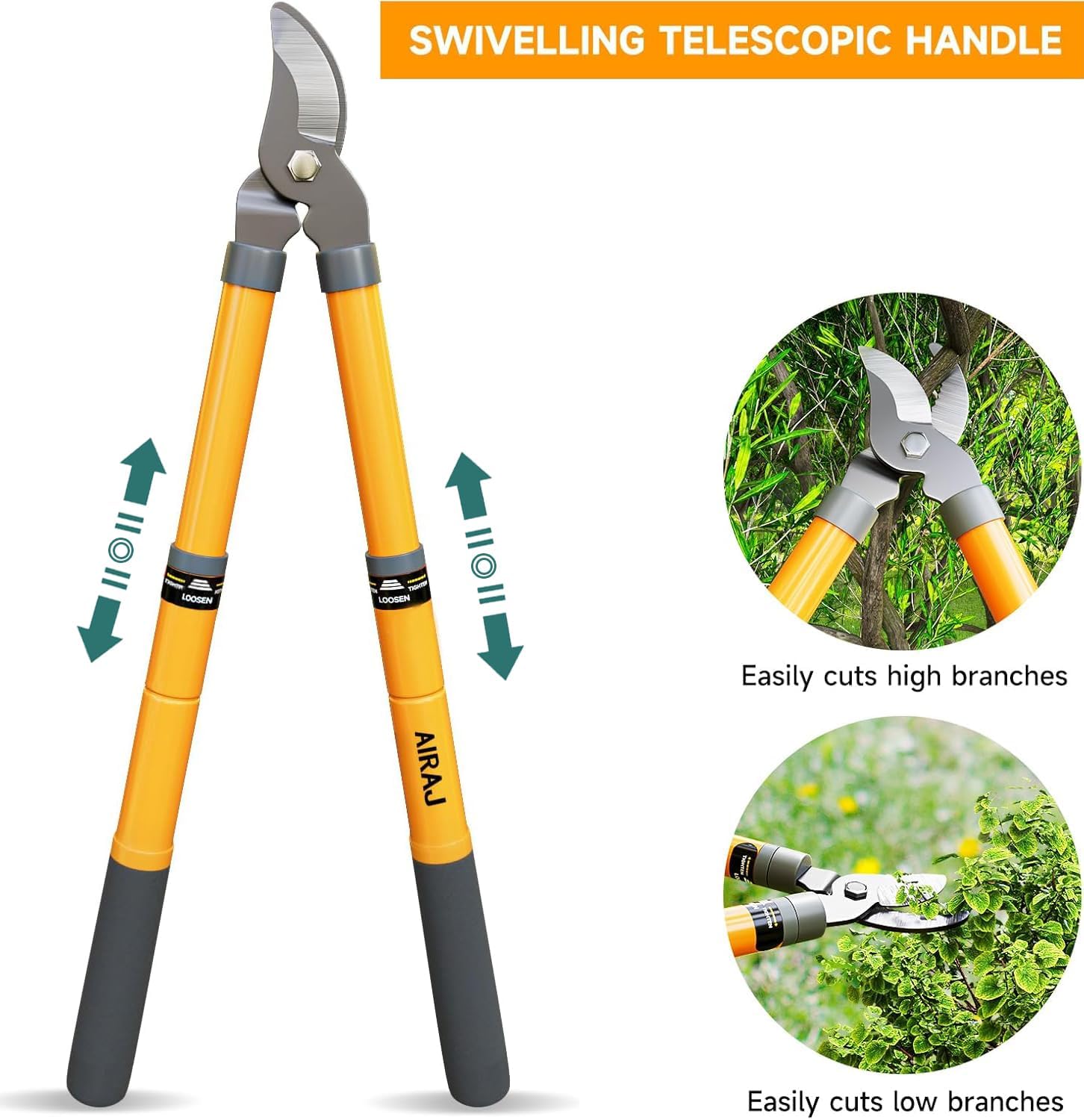 AIRAJ Coupe-Branche Télescopiques 42-61cm, Coupe-Branche à Lames Tranchantes, Poignées Extensibles Avec Revêtement de Protection, Elagueurs de Jardin Pour Couper Les Branches Sèches et Mouillées