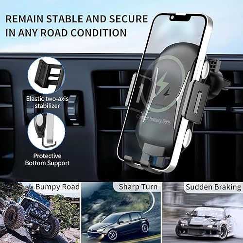 Miniatura 6 de Cargador inalámbrico de coche de 15 W con sujeción automática para coche, carga rápida, ventilación de aire, soporte de teléfono compatible con