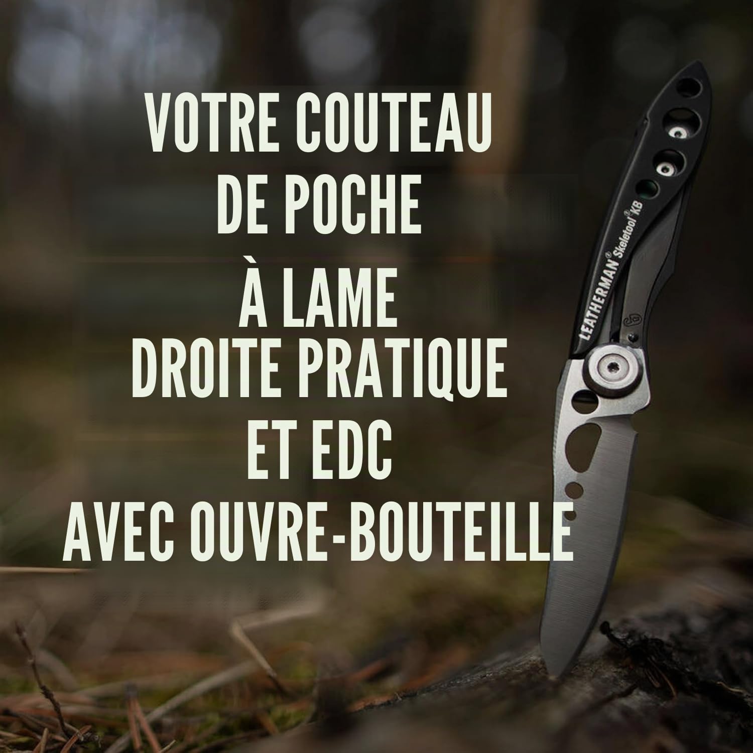 Leatherman Skeletool KB - Couteau de poche multifonctions avec lame en acier inox HC420 et décapsuleur intégré, compact et léger, fabriqué aux Etats-Unis, couleur noir
