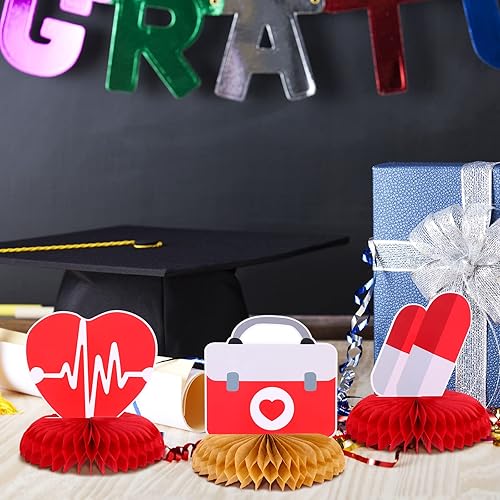 Miniatura 4 de 9 piezas de centros de mesa de nido de abeja para fiesta de enfermería, graduación, decoración de mesa para escuela, felicitaciones médicas RN,