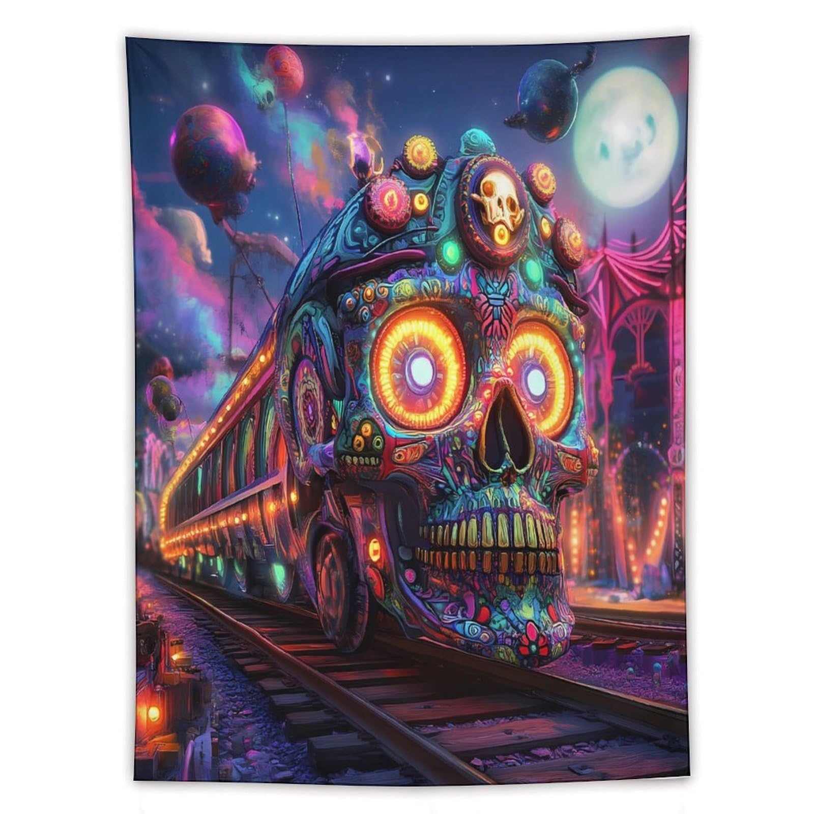 Tapiz de calavera psicodélica vertical decorativo para dormitorio 8