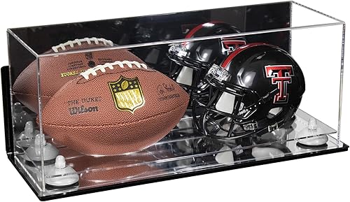 Miniatura 141 de Better Display Cases Acrílico 2 Mini casco de fútbol (no tamaño completo) vitrina con base de césped transparente (V46/A019)